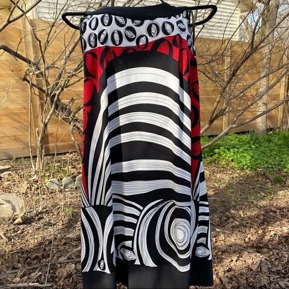 RED, BLACK & WHITE GEOMETRICAL SLEEVELESS SHEATH DRESS 14/16 NWOT - Picture 4 of 17